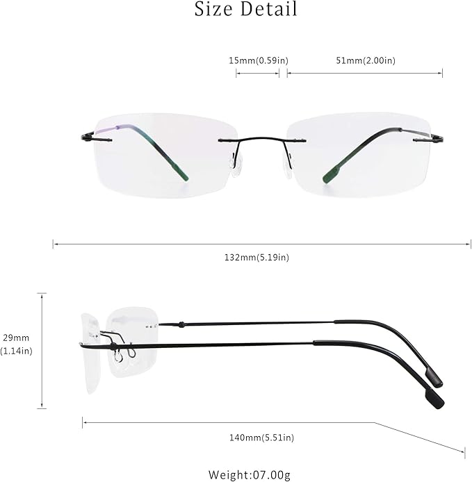 LifeArt Blue Light Blocking Computer Reading Glasses,Men's and Women's Rimless Frame (Black, +1.75 Magnification)
