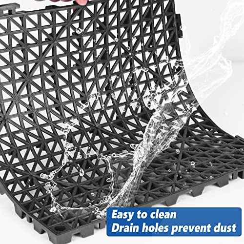 ToLanbbt Modular Interlocking Cushion 12P 11.8" x 11.8" Interlocking Rubber Floor Drain Holes Non-Slip Splicing Drainage Mats for Deck, Shower, Kitchen, Drain Pool, Sauna Bath, Indoor Outdoor (Black)