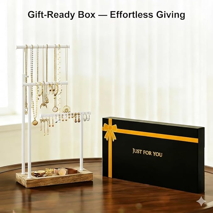 SRIWATANA Jewelry Organizer Display Extra Tall Necklace Holder 3 Tier Jewelry Tree Stand, Gift Idea (Carbonized Black & White)