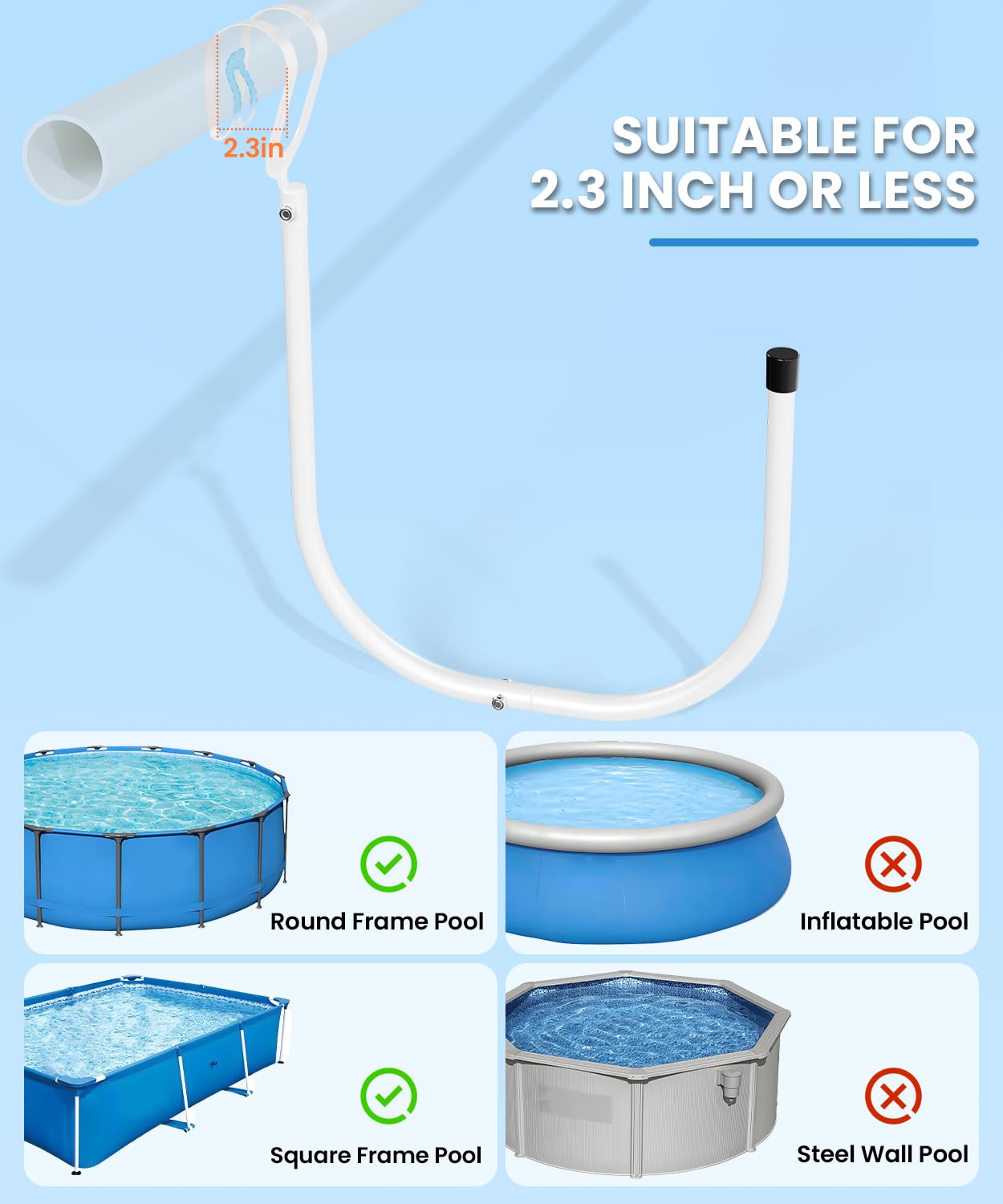 Teisaiko Upgraded 4-Pack Solar Cover Holder for Above Ground Pool, Solar Pool Cover Holder, U-Shaped Iron Tube Set for Framed Above-Ground Swimming Pools, Keep Solar Blankets Off The Ground (4-Pack)