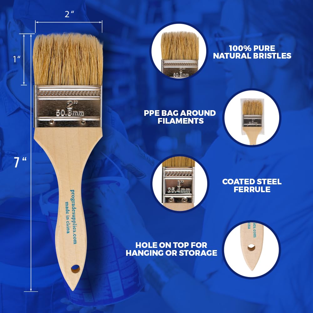 Pro Grade - Chip Paint Brushes - 96 Pack - 2 Inch - Chip Brushes - Versatile for Paints, Stains, Varnishes - 2 Inch Light Brown Chip Brushes Multi-Purpose Use