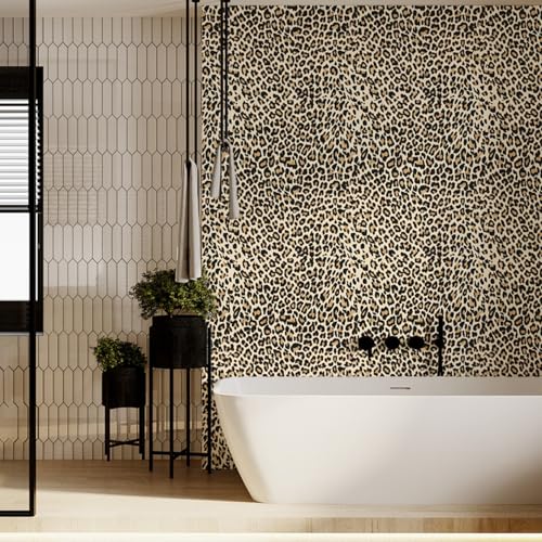 Cheetah Print Wallpaper Peel and Stick, Leopard Print Wallpaper Self Adhesive Removable Leopard Funky Contact Paper for Bedroom Bathroom Furniture, Yellow, 17.7¡¯¡¯x118¡¯¡¯ (14.5 Sq Ft)