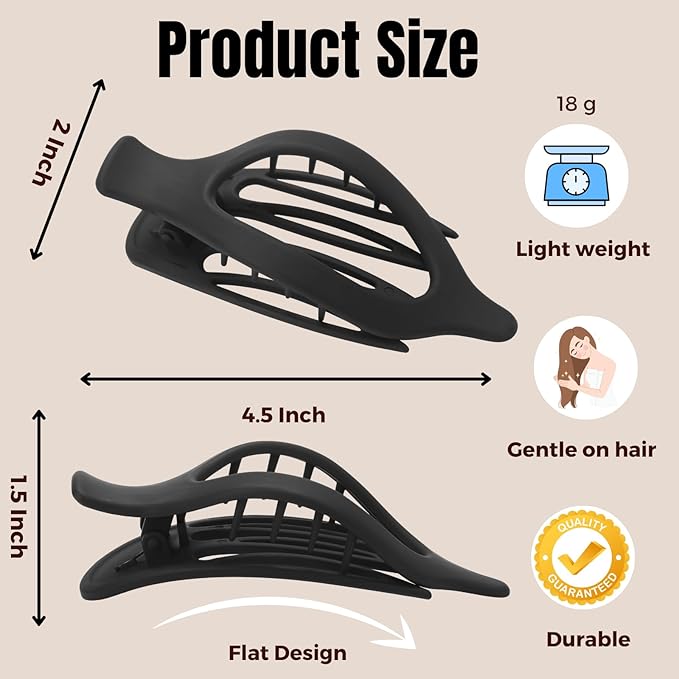 8 Pack Black and White Flat Hair Clips – Matte French Claw Clips for Women, Neutral Non-Slip Hair Accessories for Daily Styling, Strong Hold Minimalist Barrettes for Work or School
