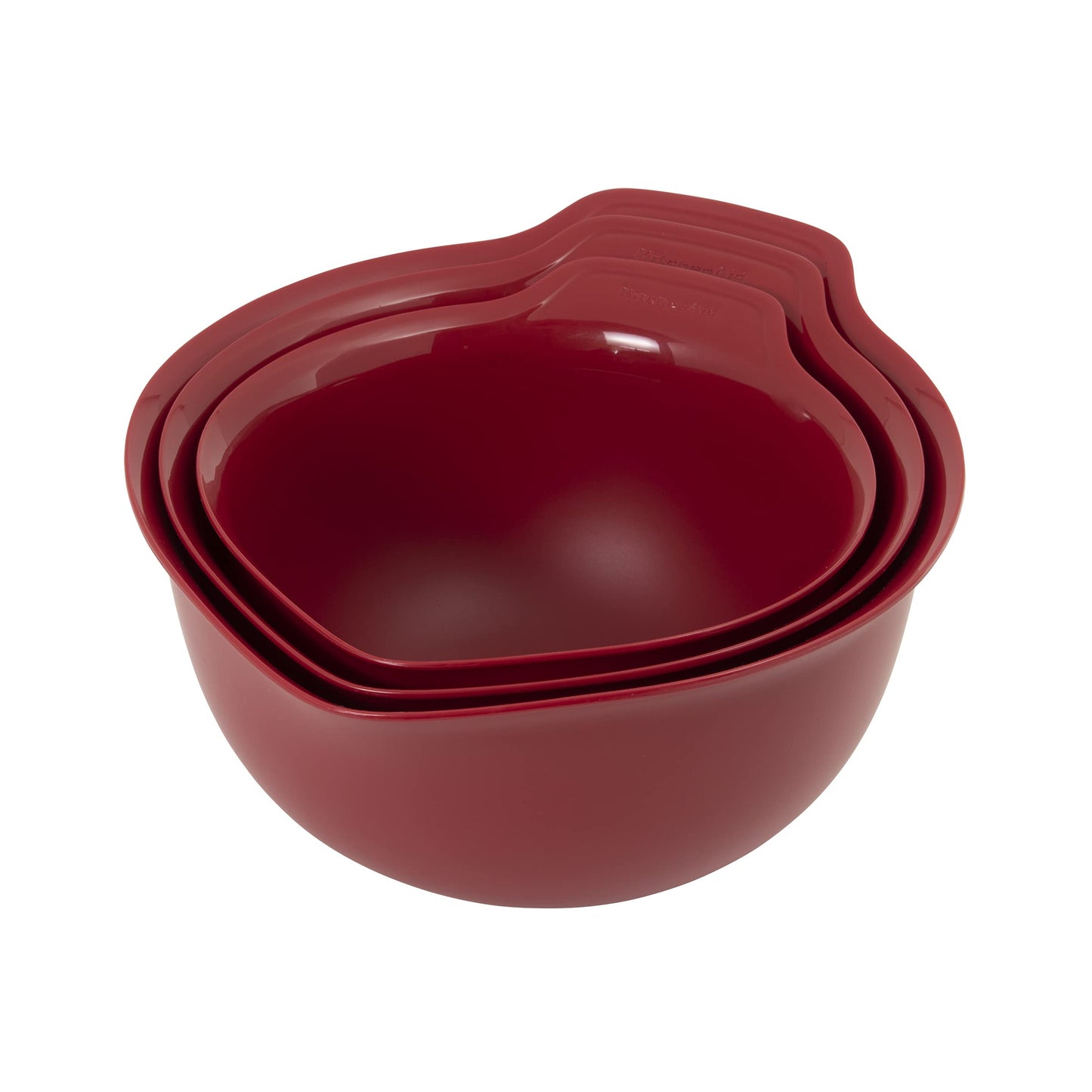 KitchenAid Universal Nesting Plastic Mixing Bowls, 2.5 quart, 3.5 quart, 4.5 quart, Non Slip Base with Easy Pour Spout to Reduce Mess, Dishwasher Safe, Set Of 3, Empire Red