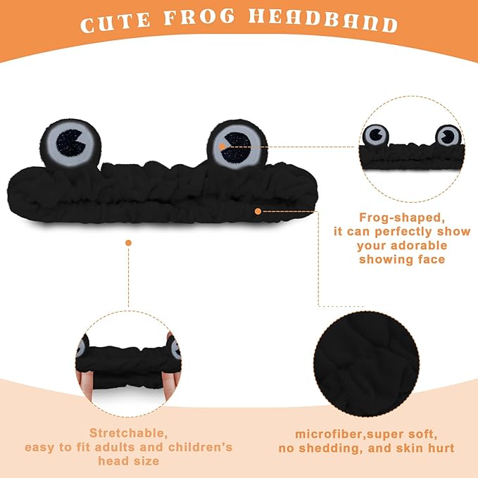 Jowmoy black Frog Eye Elastic Headband - Versatile for Spa, Skincare, Makeup, Face Wash, Fun Gift for Women (1 Pack)