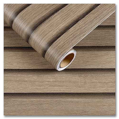 CRE8TIVE Brown Wood Slat Wallpaper Peel and Stick 12"x80" Natural Wood Grain Contact Paper Waterproof Self Adhesive Wooded Stripe Wood Panel Look Wallpaper Vinyl Wrap for Kitchen Countertops Cabinets
