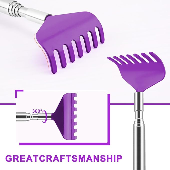 NICEMOVIC 6 Pack Back Scratcher for Women Men, Christmas Stocking Stuffers, Prizes for Adults, White Elephant Gifts for Adults, Extendable Bulk Back Massager Tool for Thanksgiving Birthday (Purple)