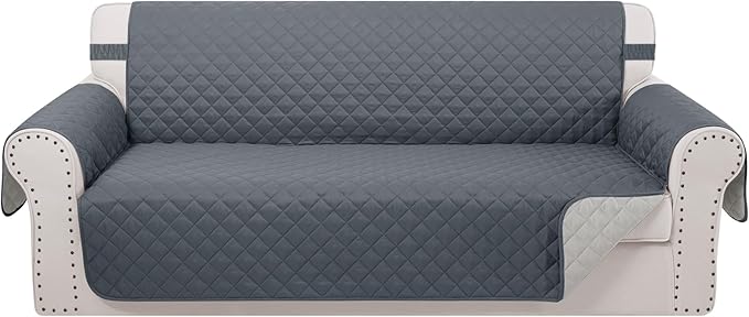 Reversible 4 Seater Sofa Cover 91 Inch Large Couch Cover Furniture Protector(Sofa XX-Large,Dark Blue/Light Grey)