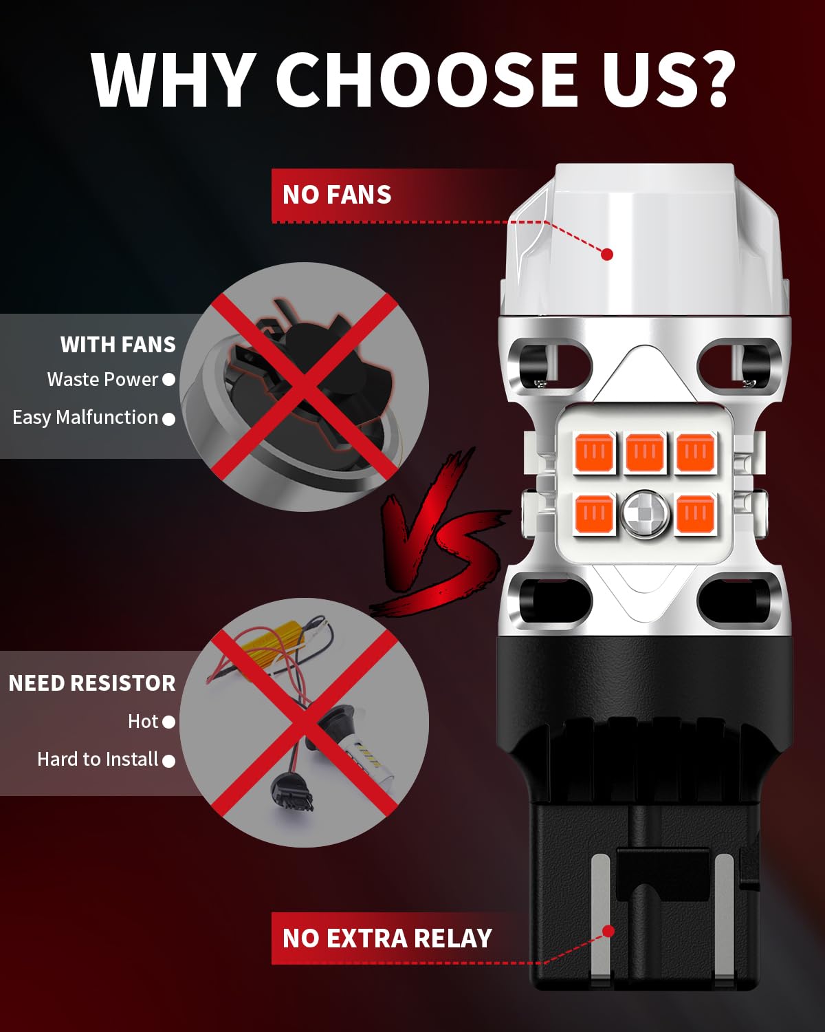 LASFIT 7440 LED Bulb Anti Hyper Flash Canbus 7443 Front or Rear Turn Signal Light 7444na 7441 7444 7440NA W21W WY21W Bulbs No Load Resistor Need, Upgraded Amber (Pack of 2)