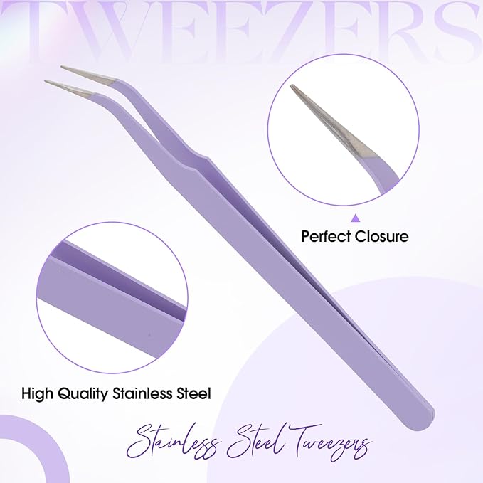 WENDY Lash Tweezers for Eyelash Extensions, Precision Fiber Stainless Steel Lash Applicator Tool for False Eyelashes, Precision Fiber Mega Volume lash-tweezers Use at Home