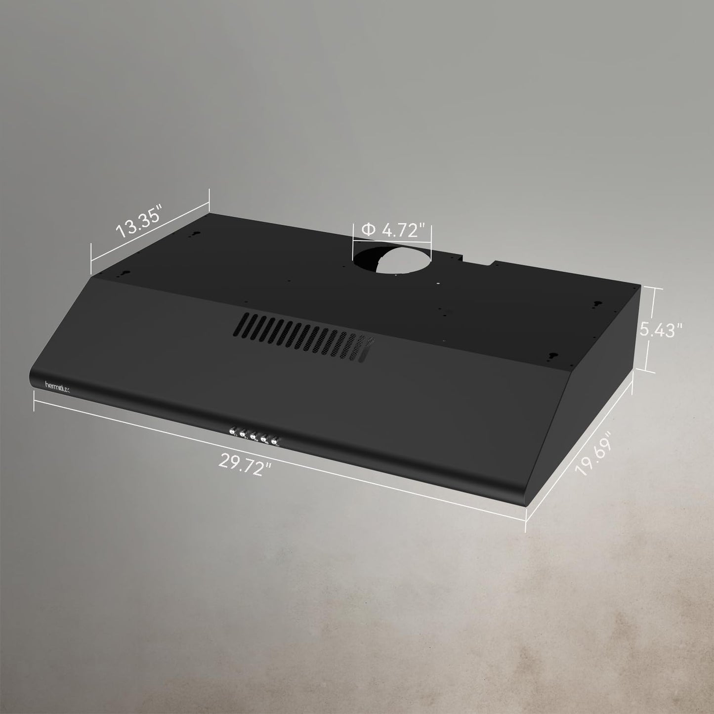 Hermitlux Under Cabinet Range Hood, 30 inch Black Vent Hood With 3 Speed Exhaust Fan, Ducted And Ductless Convertible, LED Bright Light Bulbs and Charcoal Filter
