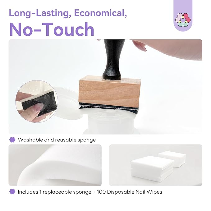 SAVILAND Nail Cleaning Tool: No-Touch Nail Cleaner Tools Wood Stamp Set Nails Stamping Plate Cleaning Tool 100PCS Lint Free Nails Wipes Reusable Sponge for Gel Polish Removal Salon Home DIY