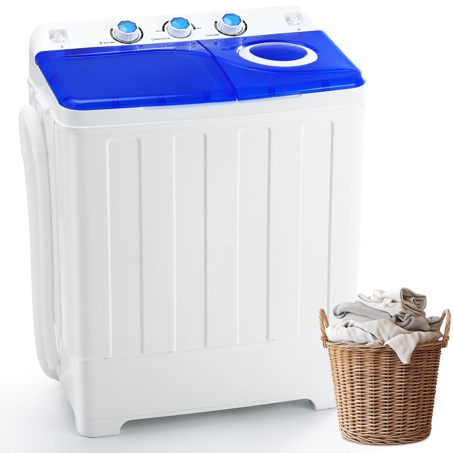 Dawmilon Portable Washing Machine Twin Tub - 28lbs Compact Washer (18lbs) and Spinner Dryer (10lbs) Combo with Drain Pump - Semi Automatic Washing Machine for Apartments, Dorms, RVs, Camping - Blue