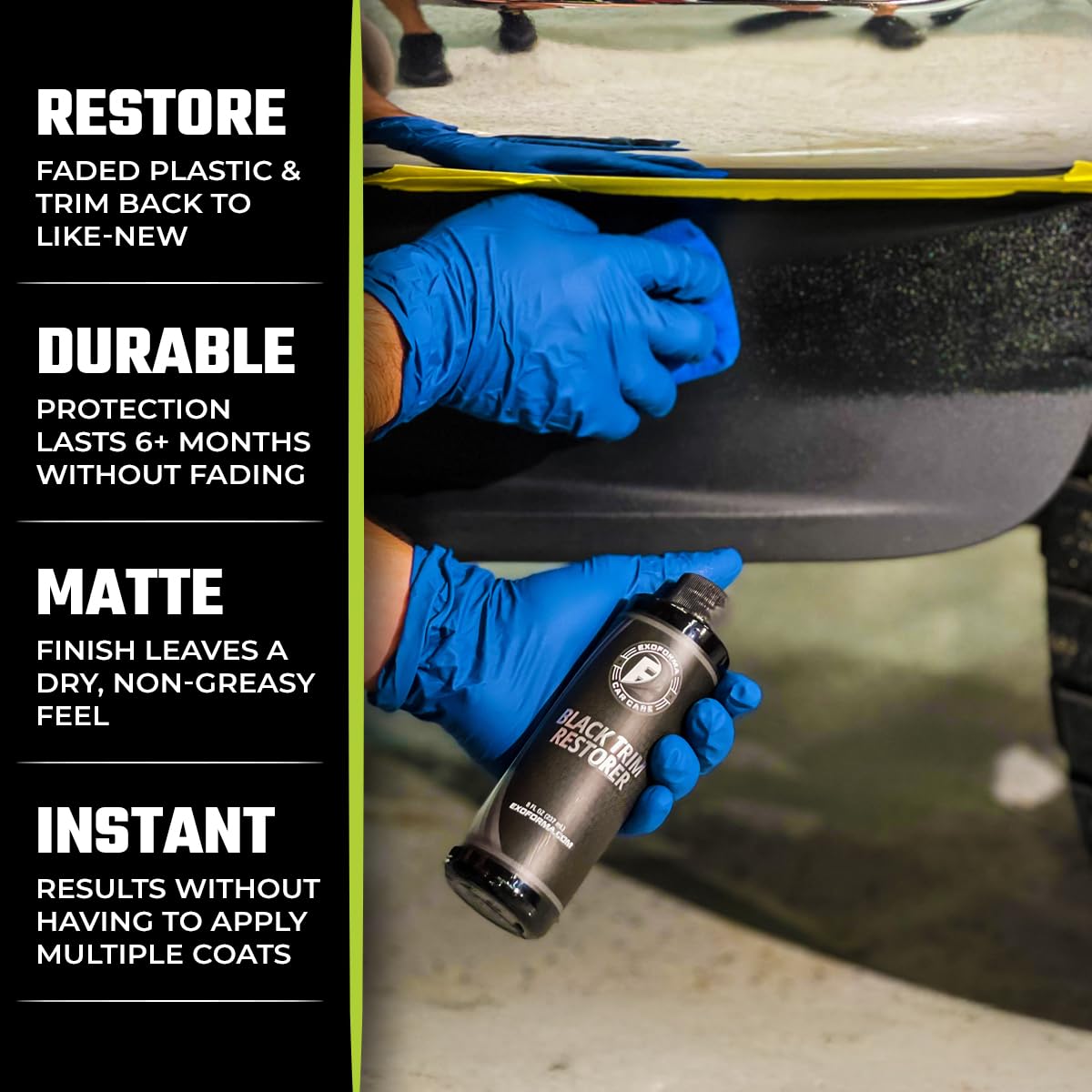 ExoForma Black Trim Restorer - Lasts 6+ Months, Dye Infused Waterproof Plastic Restorer for Cars - Perfect for Faded Bumpers, Trim & Vinyl on Jeeps, Truck Beds, Avalanches & ATVs | 4oz Kit