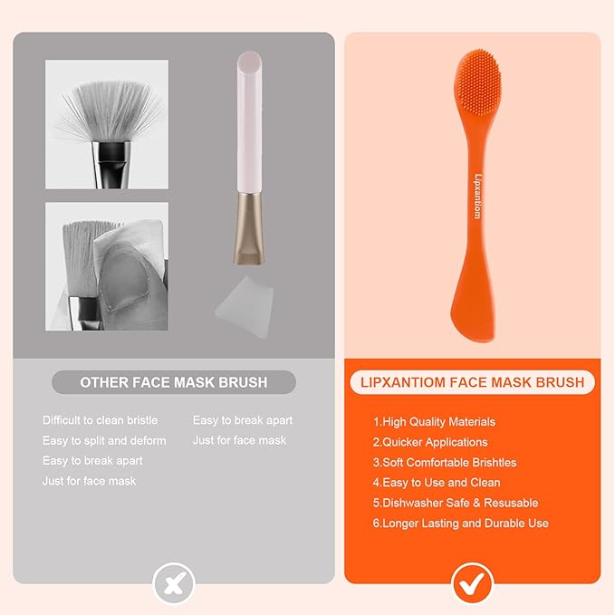 3 Pcs Silicone Facial Cleansing Brush, 2 in 1 Face Mask Applicator and Pore Cleansing Tool, Orange+Gray+Purple, for All Skin Types