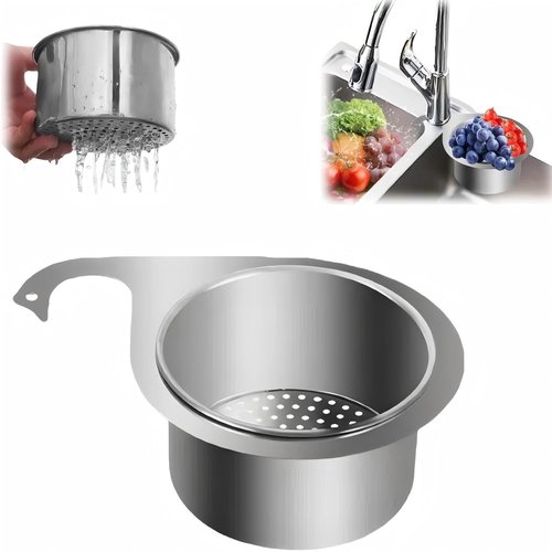 Stainless Steel Drain Basket, 2025 New Swan Stainless Steel Drain Basket for Kitchen Sink, Corner Sink Strainer Baskets for Kitchen Fruit Vegetable