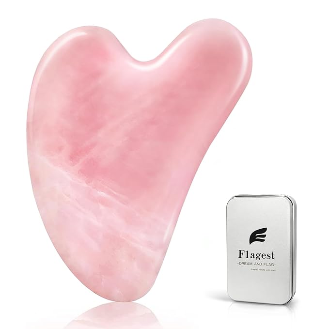 Flagest Gua Sha Rose Quartz Massage Tool, Facial Tool for Scraping and SPA Acupuncture Therapy, Heart Shape Trigger Point Treatment on Face (Rose Quartz)