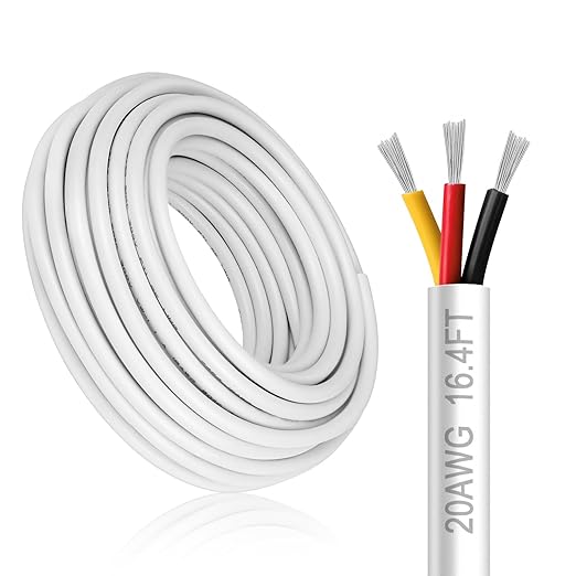 DEKIEVALE 20 Gauge 3 Conductor Electrical Wire, 16.4FT White Stranded Low Voltage 20/3 Cable PVC Case, 20 AWG Tinned Copper 3 Wire Cable, Flexible Extension Power Cord for LED Lamp Lighting Automotive