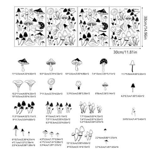 72 Pieces Black Mushroom Wall Decals - Woodland Nursery Wall Stickers for Baby Boys or Girls Room Decor£¬Forest Wall Stickers Removable£¬Nursery Playroom Decor.