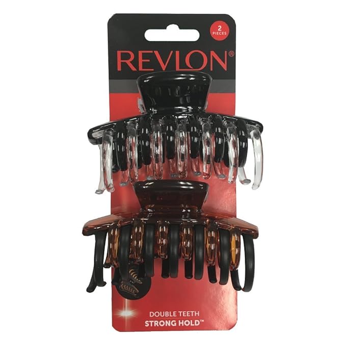 Revlon Strong Hold Hair Claw Clips, For Women, Brown/Black, 2 Count (Pack of 1)