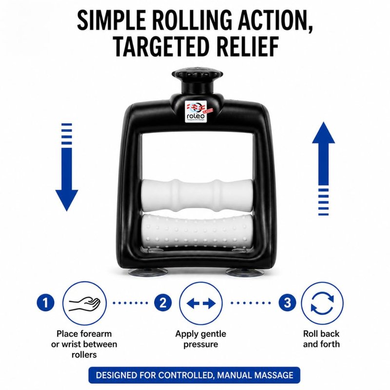 Roleo Arm and Hand Massager Forearm, Hand, and Wrist Massager; Arm Roller; Portable. Firm Forearm Massage for Hand and Wrist Wellness. Invented by a LIC. Massage Therapist.