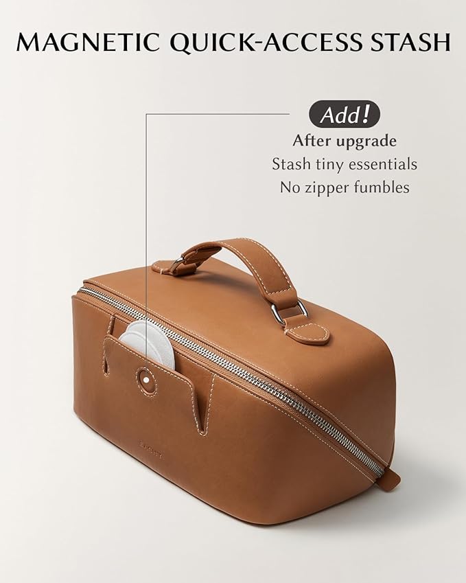 EACHY Travel Makeup Bag, Large Capacity Cosmetic Bag for Women, Waterproof PU Leather, Flat Open Portable Toiletry Bag for Skincare, Brushes & Travel Essentials