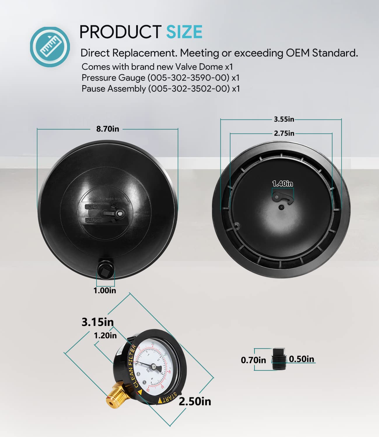 005-302-4300-03 Replace for Paramount Water Valve Top Dome Complete Assembly with Gauge and Pause