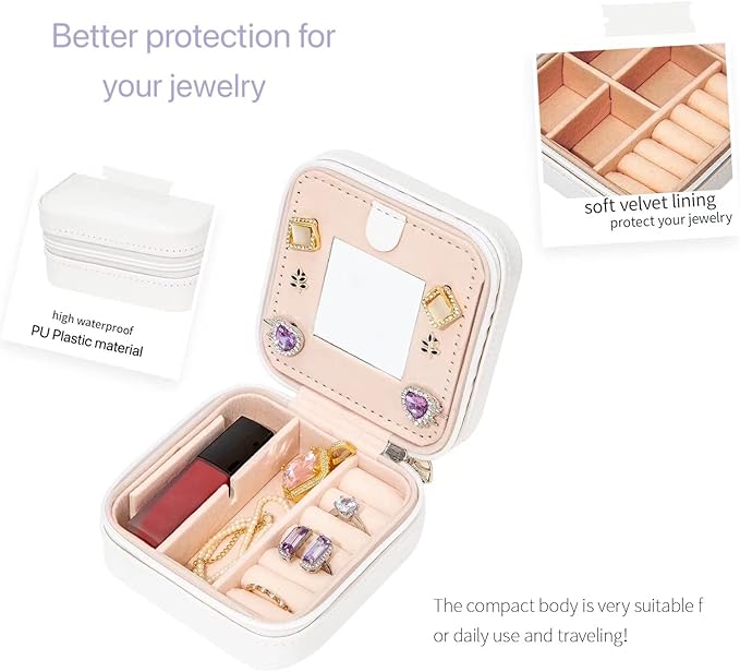 KElofoN Travel jewelry case Travel jewelry box Travel Jewelry Organizer Small Jewelry Organizer Box for Girls Women with Mirror (White-5)