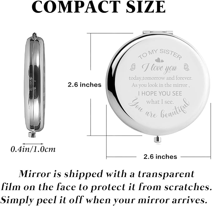 Sister Birthday Gifts Compact Mirror, Sisters Gifts from Sister, Birthday Gifts for Sister from Sister Brother Friend for Her