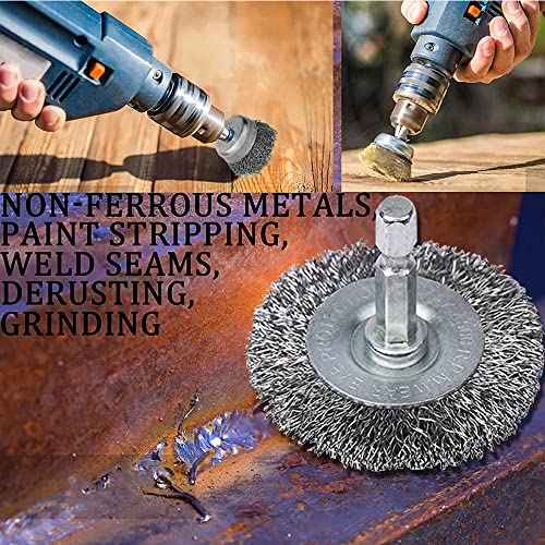 Cup Brush Set - Wire Brush for Drill, 1/4 Inch Hex Shank, Coarse Carbon Steel Crimped Wire Wheel for Rust Cleaning