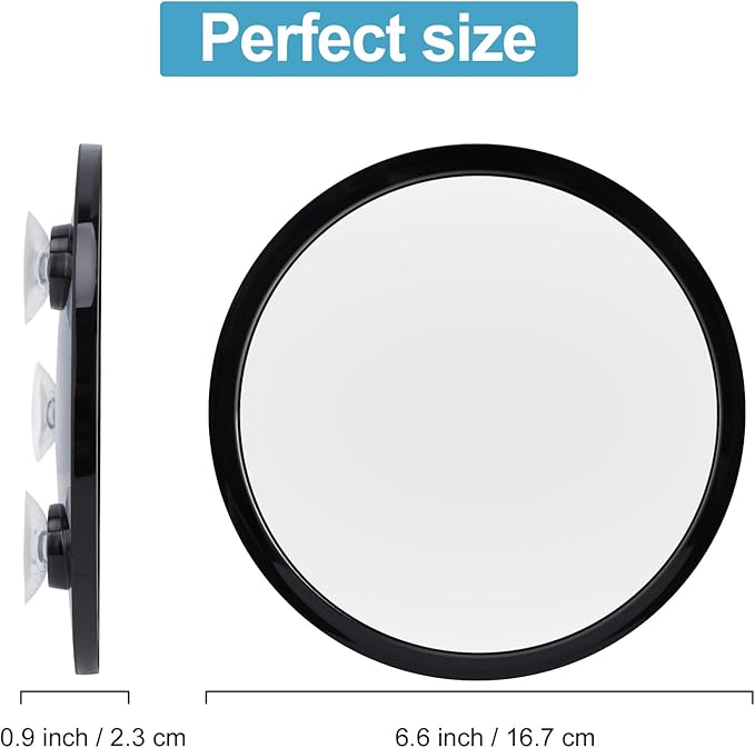 Fogless Shower Mirror for Shaving and Makeup with 3 Removable Powerful Suction Cups, Shatterproof Anti Fog Mirror for Shower and Bathroom, Glassless Safety Kids Mirror (Black)