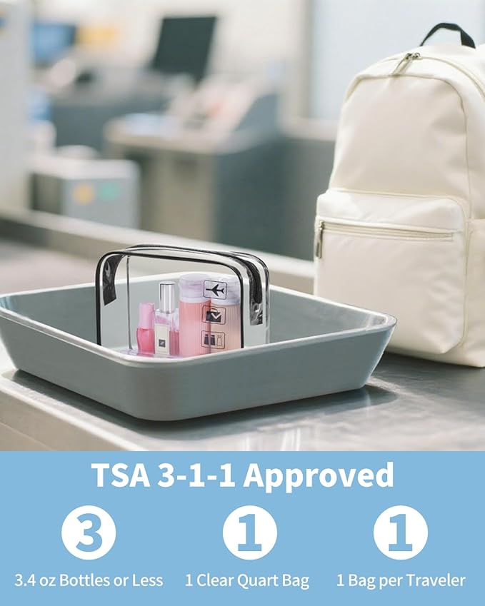 TSA Approved Clear Travel Toiletry Bag wih Zippers Carry-on Travel Accessories Quart Size Toiletries Cosmetic Pouch Makeup Bags for Men and Women (4pcs)