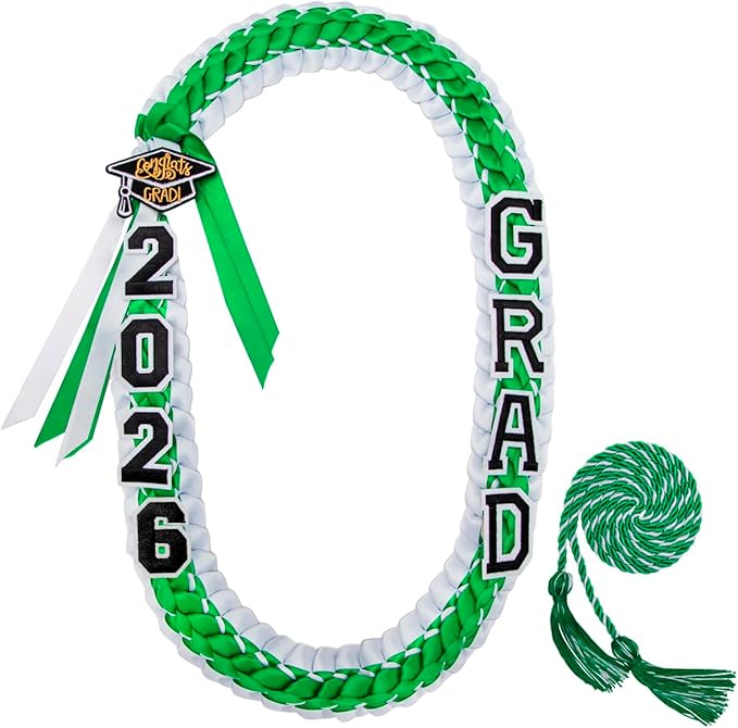ALKB 2026 Graduation Lei Set - Two-Tone Braided Ribbon with Honor Cord, Unisex Graduation Gift for Graduates, Polyester