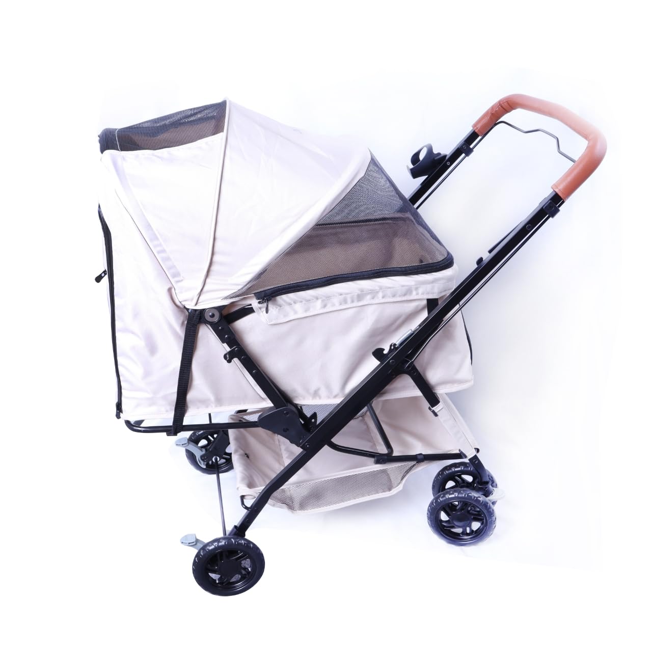 FOURPAW Reversible Pet Stroller (4 Wheels for Cats and Dogs) for Small and Medium Pets up to 33 lbs.Khaki