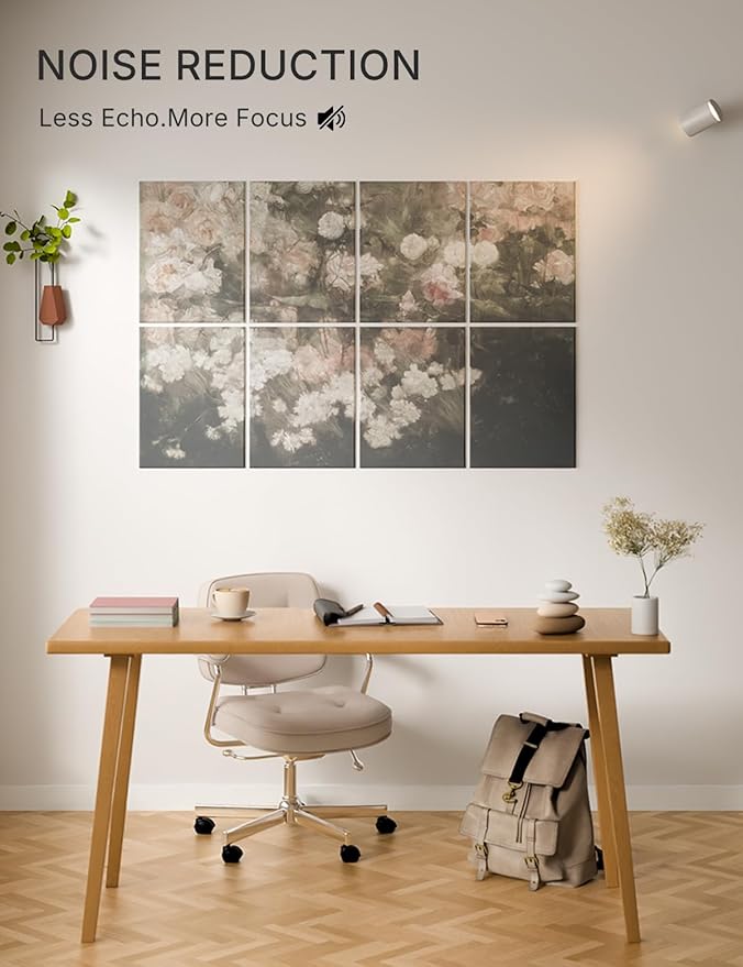 Wall Art Acoustic Panels,47''X31''Sound Absorbing Panels-8-Pack with 50 Adhesive Tabs, Decorative Sound Absorbing Panels for Living Room and Recording Studio, Offices-Garden in May