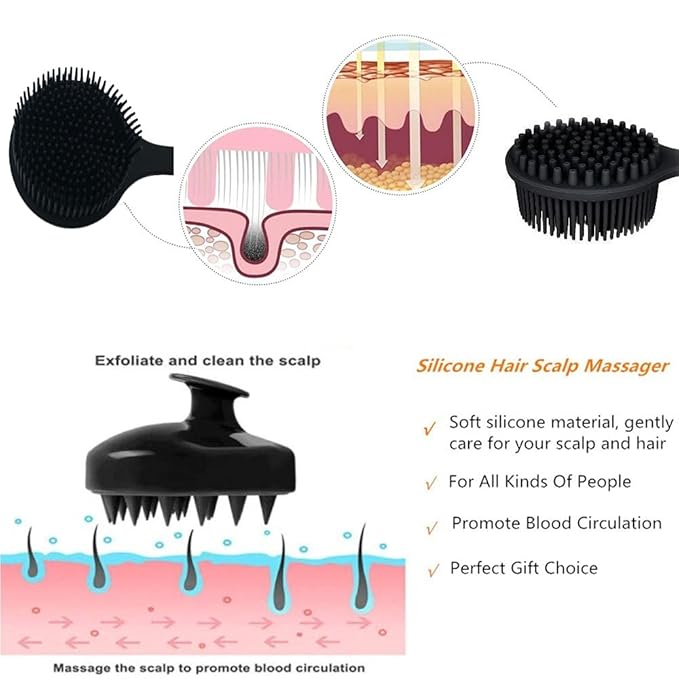 Silicone Body Scrubber & Scalp Massager, Long Handle Shower Brush, Exfoliating Scrubber for Men, Women & Kids