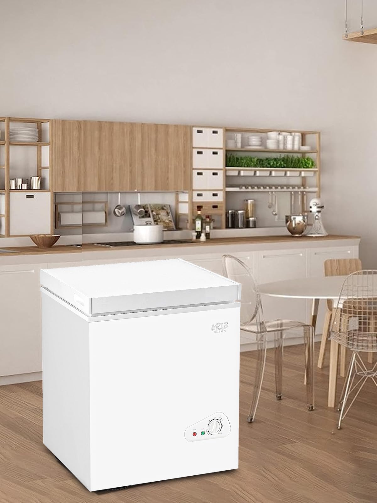 3.5 Cu.Ft Chest Freezer Compact Deep Freezer with Top Mini 7 Gears Temperature Control Open Door and Removable Storage Basket White