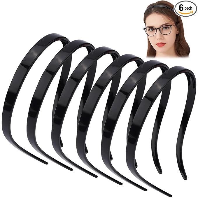 TOBATOBA Black Square Headbands for Glasses & Sunglasses - No Pressure, No Headache - Comfortable Non-Slip Headbands for Women & Girls, 6 Pcs