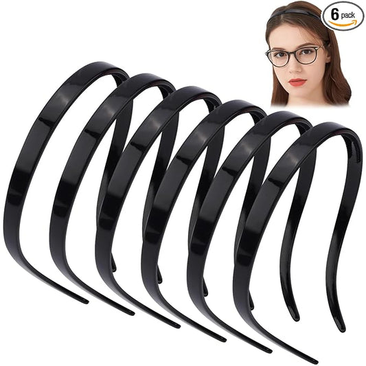 TOBATOBA Black Square Headbands for Glasses & Sunglasses - No Pressure, No Headache - Comfortable Non-Slip Headbands for Women & Girls, 6 Pcs