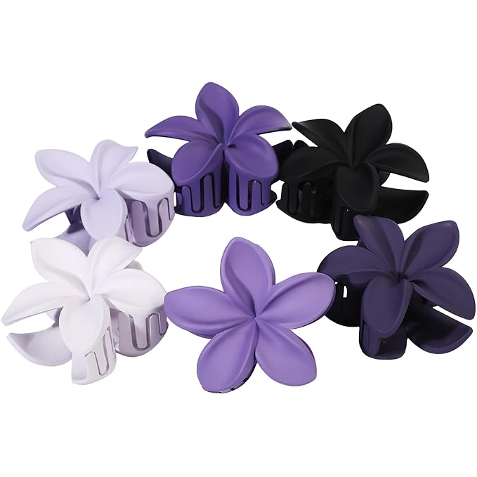 Flower Hair Clips for Women 6 Pcs Hawaiian Large Claw Clips Plumeria Medium Hair Claw Clips for Thick Thin Hair Hibiscus Tropical Beach Hair Accessories for Women Girls and Girls (Purple)