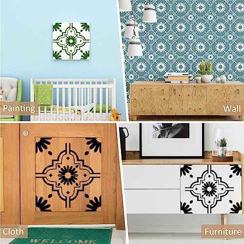 Zonon 4 Pieces Reusable Tile Stencil Floor 12 x 12 Inches Wall Templates Tile Pattern Stencil Drawing Templates for DIY Scrapbooks Wall Floor Fabric Decors(Trendy Style)