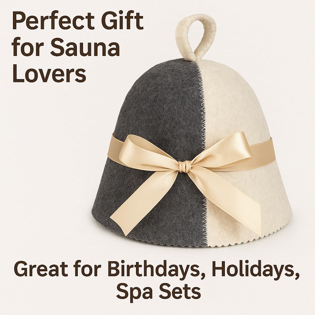 Premium Sauna Hat – 100% Natural Wool, Handmade Sauna Headwear for Men and Women – Eco-Friendly, Breathable, Insulating Hat for Sauna, Steam Room, Banya, and Bathhouse – One Size Fits All, White-Grey