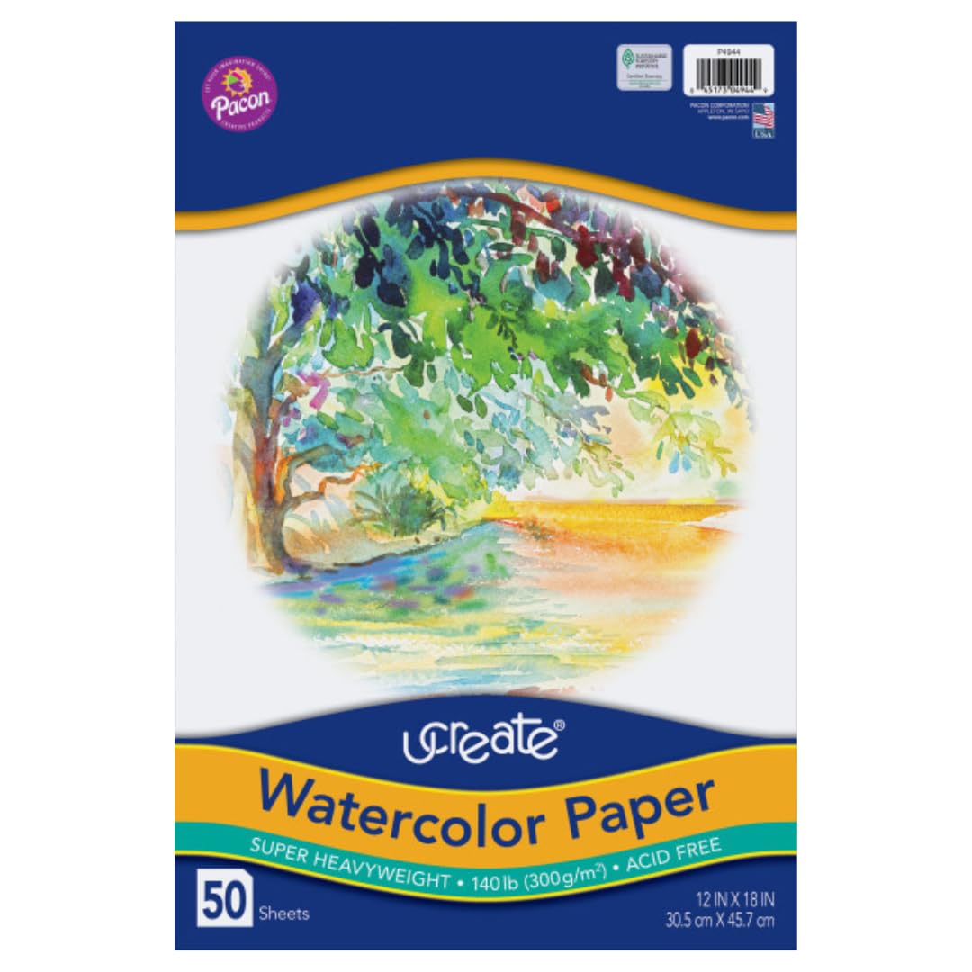 UCREATE Super Heavyweight Watercolor Paper, White, 140 lb., 12" x 18", 50 Sheets/Pack, Case of 6 Packs, 300 Sheets Total