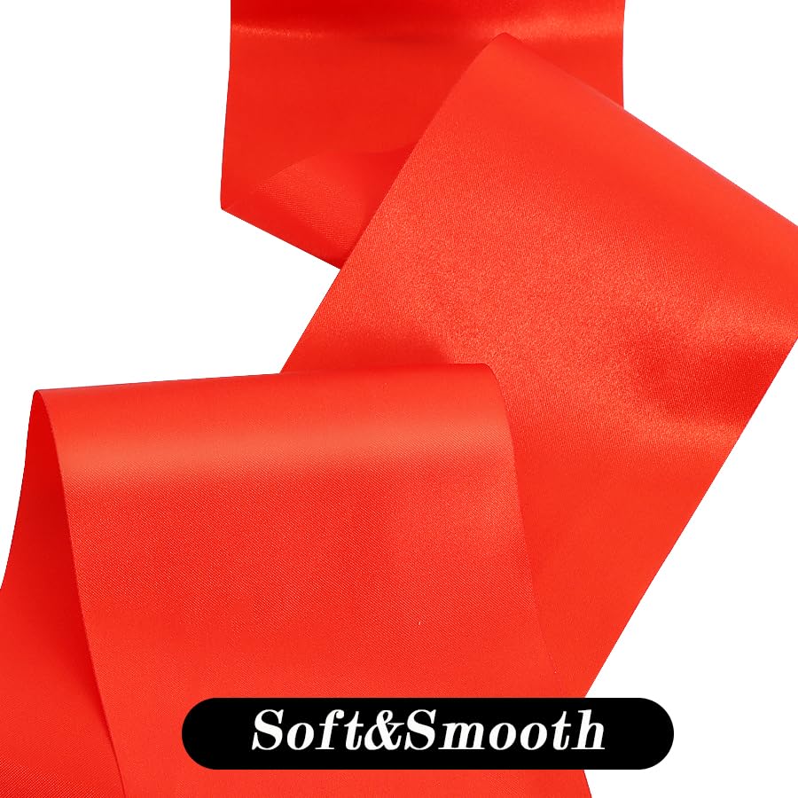 TONIFUL 6 inch x 22yd Wide Red Satin Ribbon Solid Fabric Large Ribbon for Grand Opening Cutting Ceremony Wedding Birthday Party Decoration Gift Craft Chair Sash Table Car Bows Indoor or Outdoor