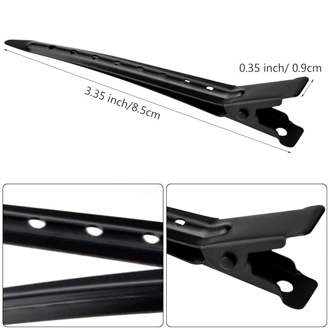 24 Packs Duck Bill Clips, Bantoye 3.35 Inches Rustproof Metal Alligator Curl Clips with Holes for Hair Styling, Hair Coloring, Black