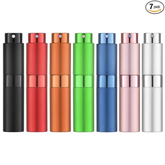 LISAPACK Atomizer Perfume 8ML Spray Bottle for Travel (7PCS), Empty Refillable Cologne Dispenser, Portable Sprayer for Men and Women (Multi-colored)