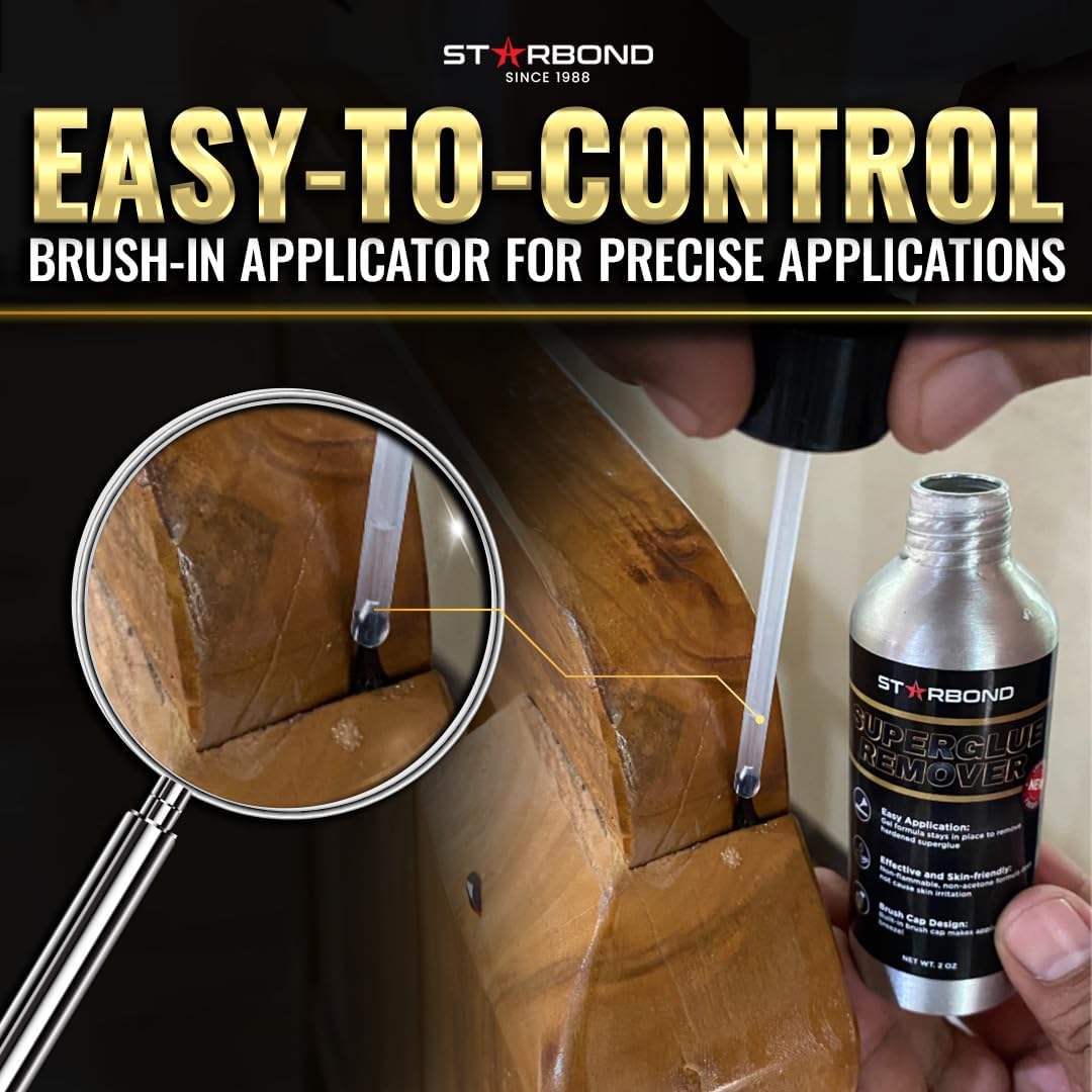 Starbond 2 oz. Super Glue Remover – Dissolves Adhesive – CA Glue Debonder with Easy Brush Cap Applicator