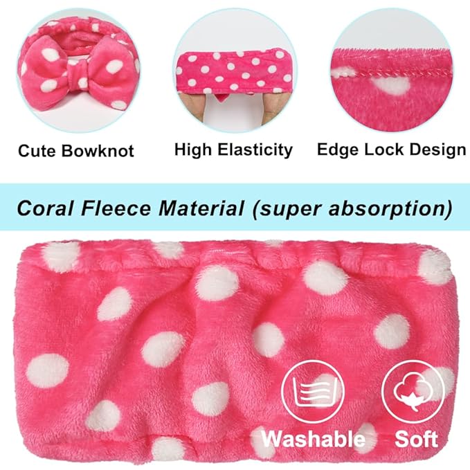 Shintop Sweet Super Soft Caroset Polka Dots Wash Cosmetic Headband Hairlace (Rose Polka dots)