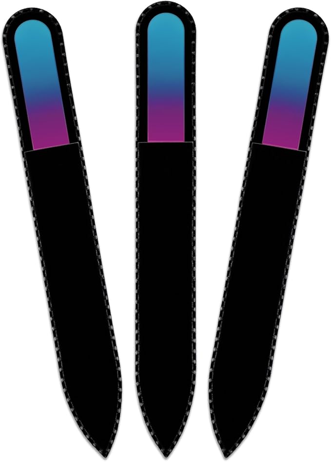 Mont Bleu Rainbow Glass Nail File in Black Pouch - Czech Tempered Glass - Handmade in Bohemia-Czech Republic - Washable Nail Files