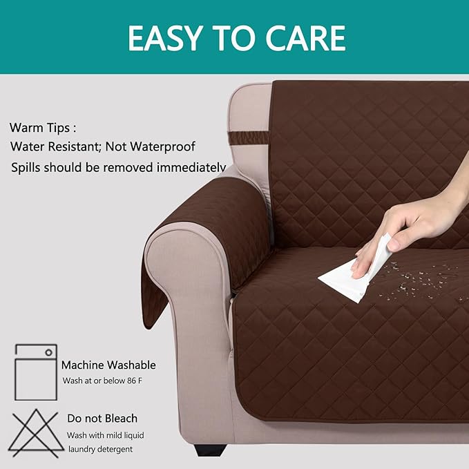 U-NICE HOME Loveseat Sofa Cover Reversible Couch Covers for 2 Cushion Couch for Dogs Furniture Protector Cover with Elastic Straps Water Resistant(Loveseat Small, Brown/Brown)
